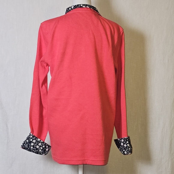 Orvis Womens 1/4 Zip Pullover XL Sweater Shirt Salsa(pink)Floral Trim - Picture 6 of 13